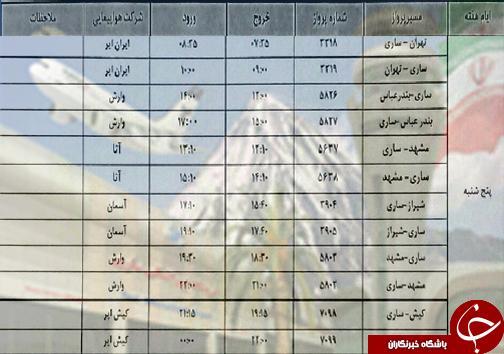 پرواز های چهارشنبه یکم آبان ماه فرودگاه های مازندران پرواز های چهارشنبه یکم آبان ماه فرودگاه های مازندران